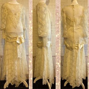 🍒Vintage 80s Gunne Sax(?) small lace flapper 20s style dress